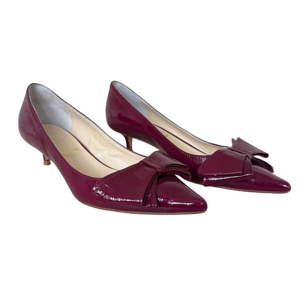 Butter Made in Italy Burgundy Patent Leather Bow Kitten Heels Size 7